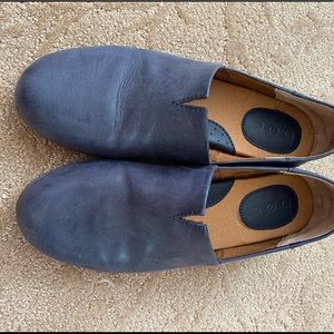 Navy leather slip ons